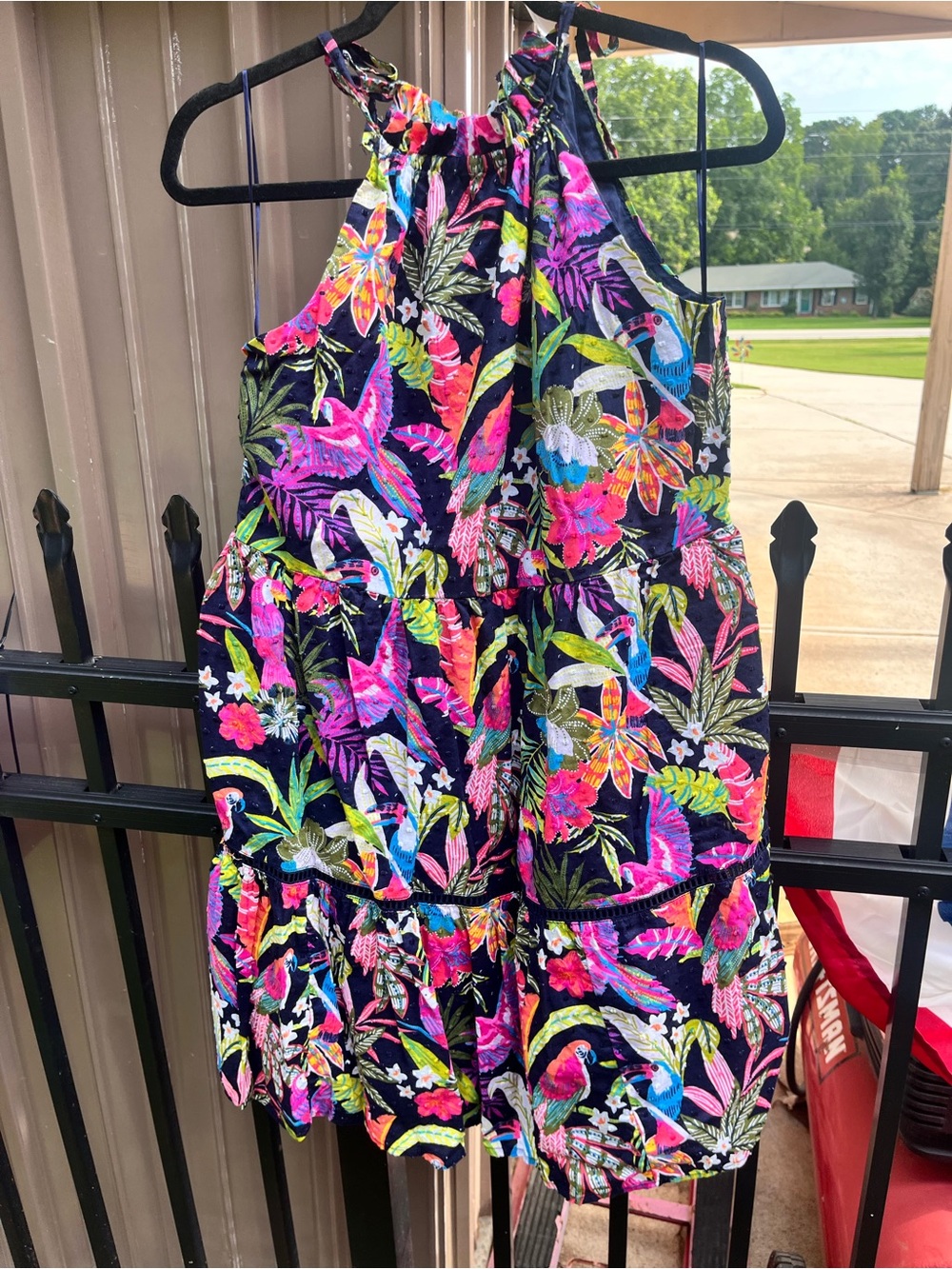 crown & ivy Black Tropical Print Tiered Girls Romper